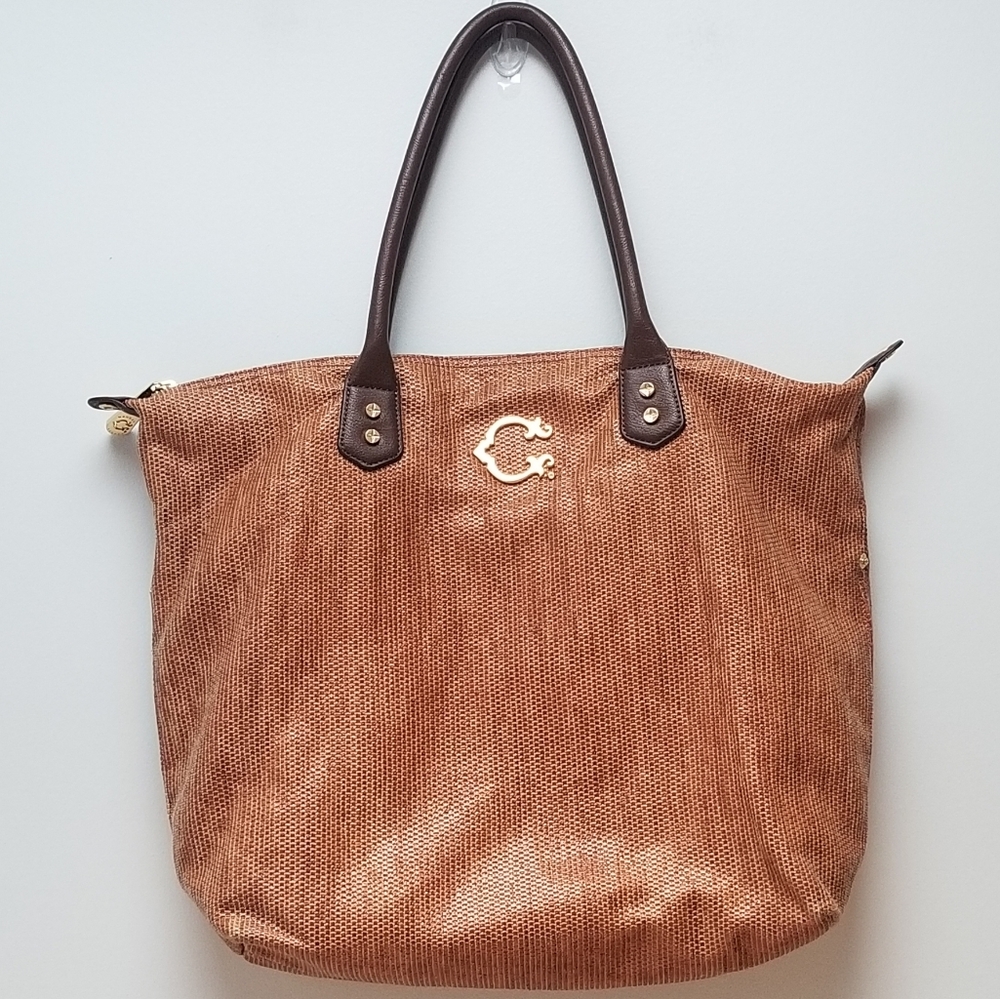 C. WONDER | RUST FABRIC TOTE W/BROWN HANDLES